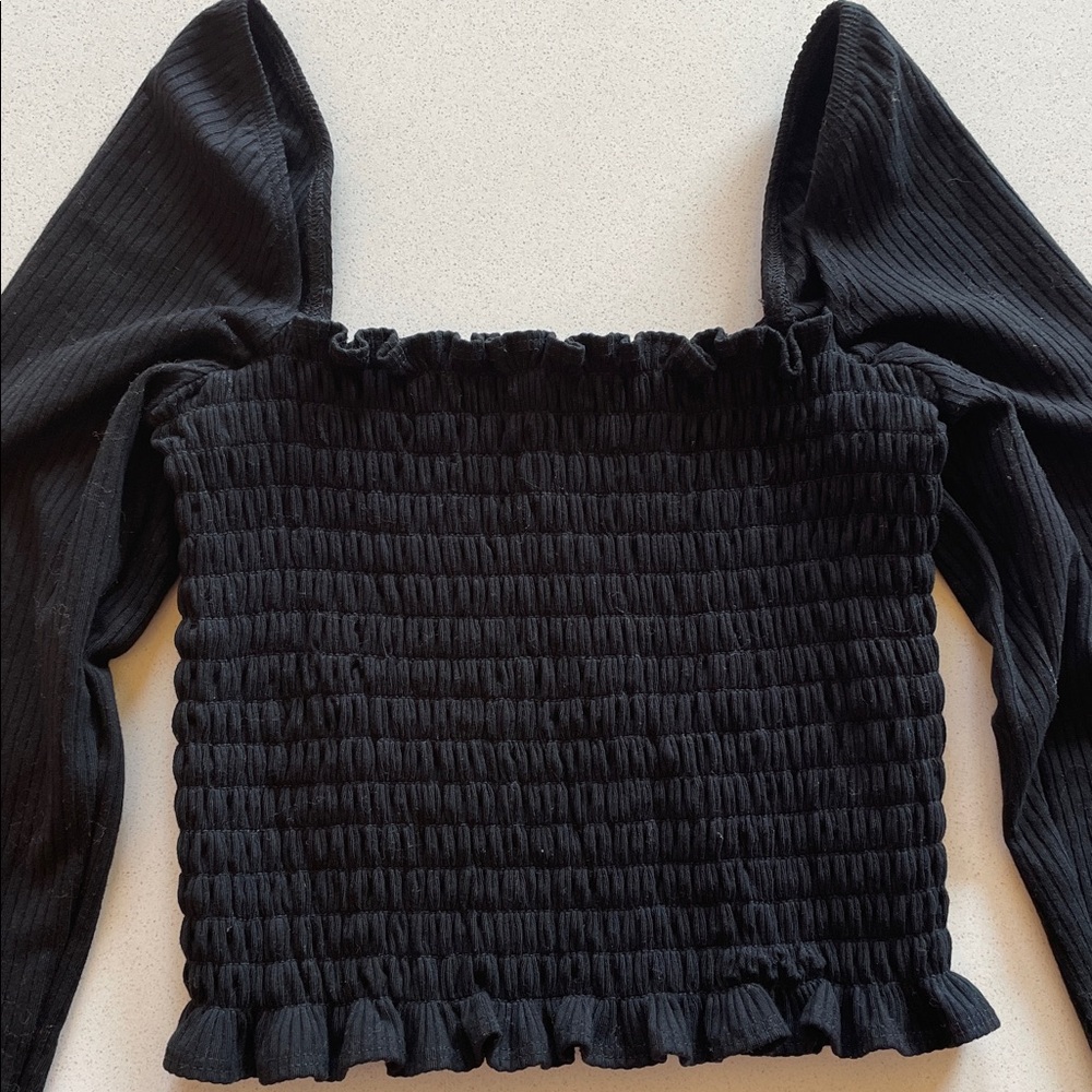 Reformation Sable Smocked Ruffle Top in Jet Black, Size Small, NWOT - Picture 8 of 10